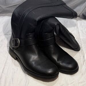 Women’s Black Leather Buckle Ankle Boots